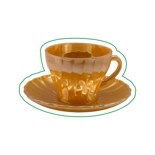 Taza con plato Anchor Hocking Honey Amber · Años 60–70